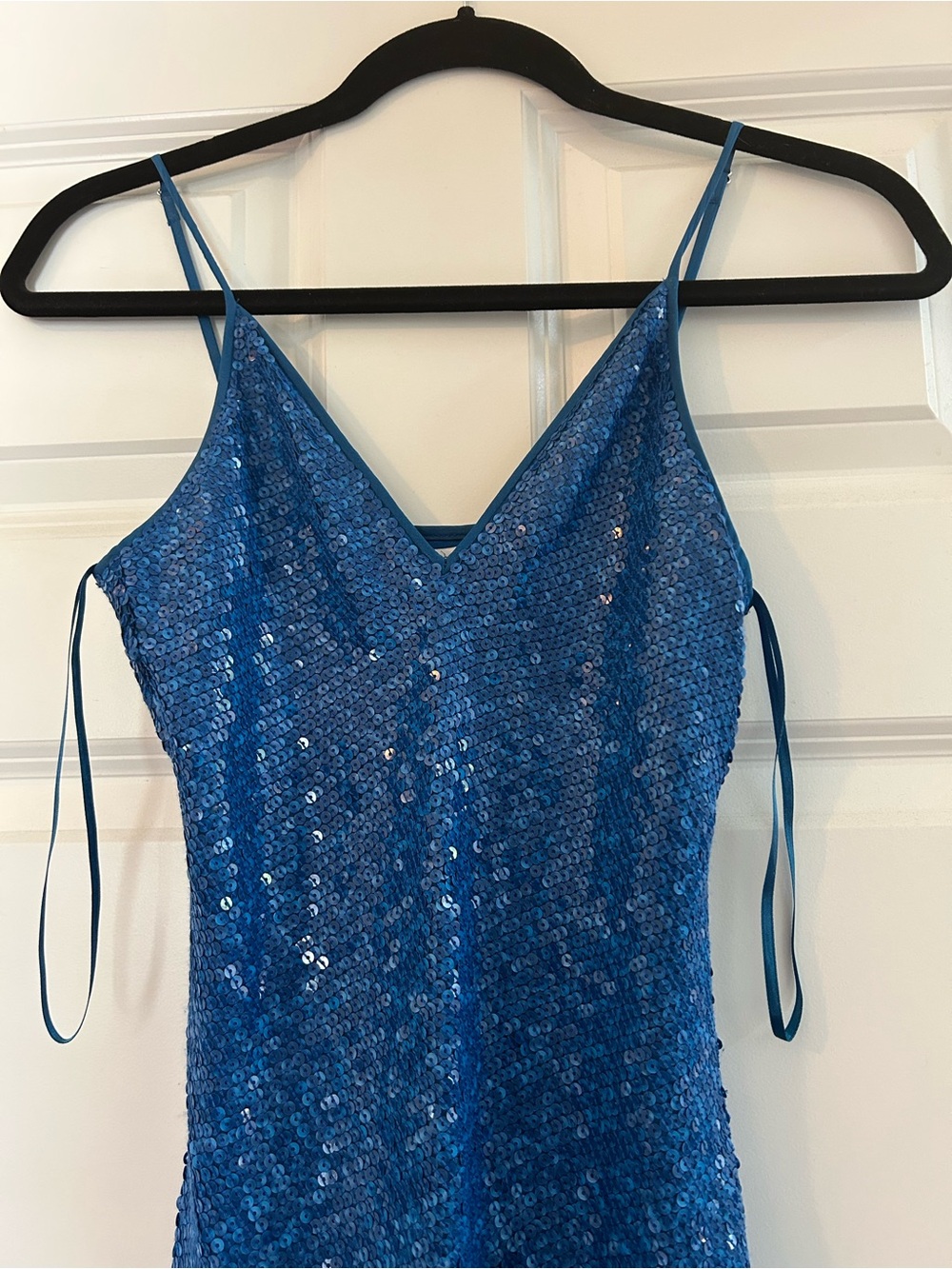 Diane Von Furstenberg Silk, Blue Sequin Dress with Spaghetti Straps - Brand new